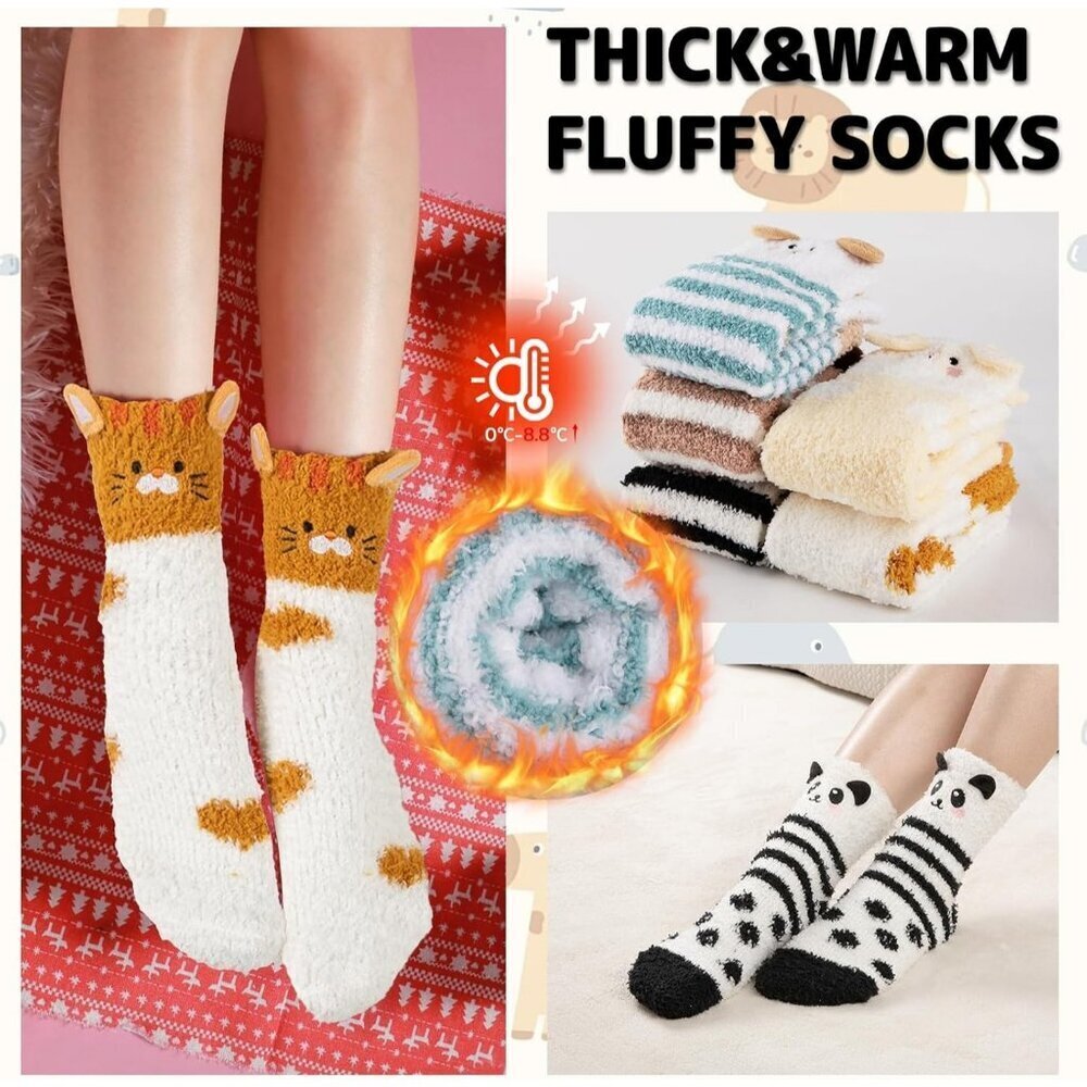 Women's Multi 5 Pairs Fuzzy Socks for Warm Fluffy Cozy Winter Soft Home Slipper - Picture 3 of 7